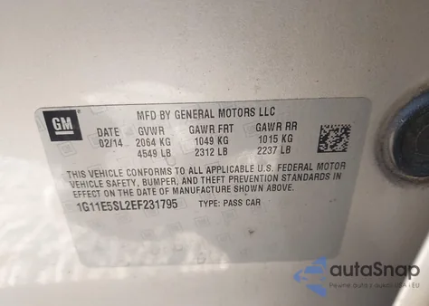 2014 Chevrolet Malibu 2Lt from USA, damaged, VIN 1G11E5SL2EF231795